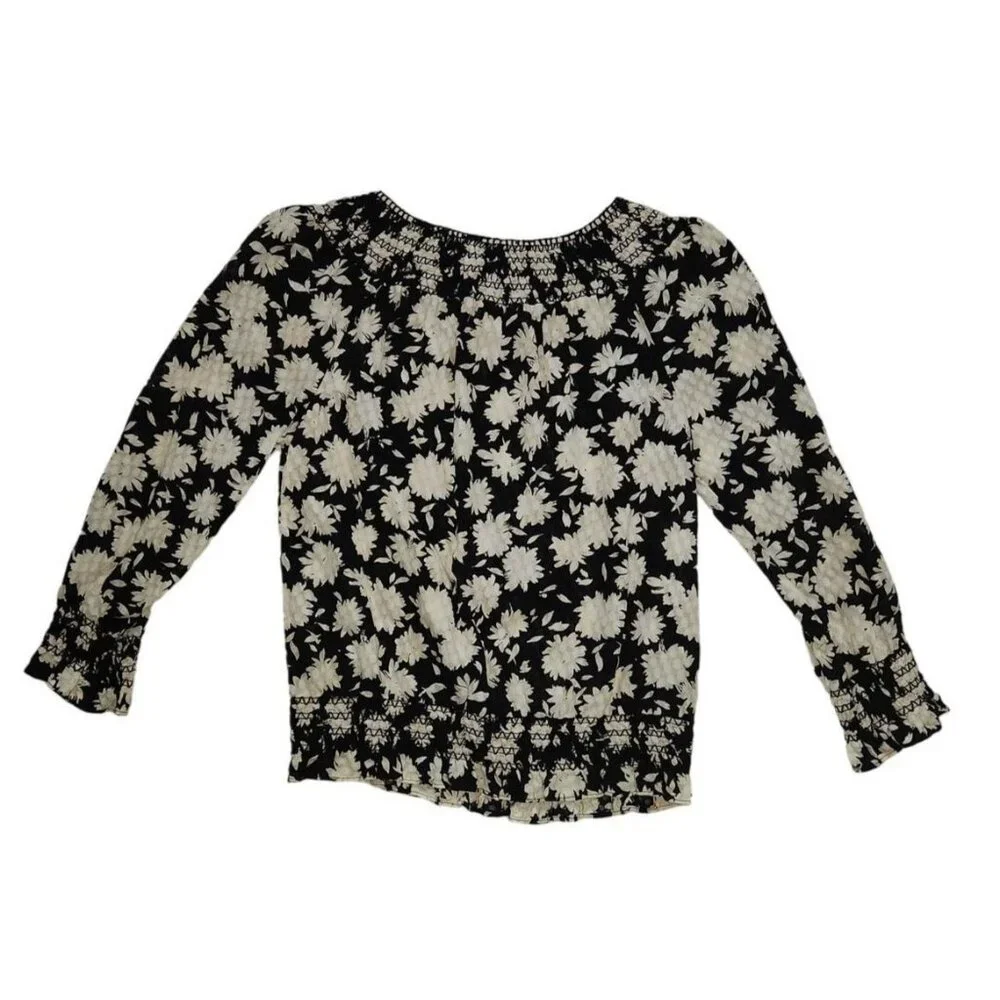 Tory Burch Black & White Floral‎ Print Blouse XS